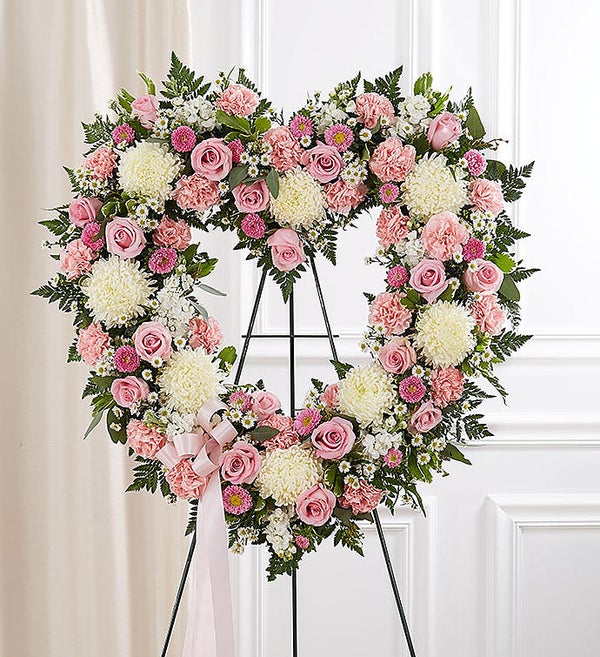 Always Remember Floral Heart Wreath - Pink & White - Naples Floral Design